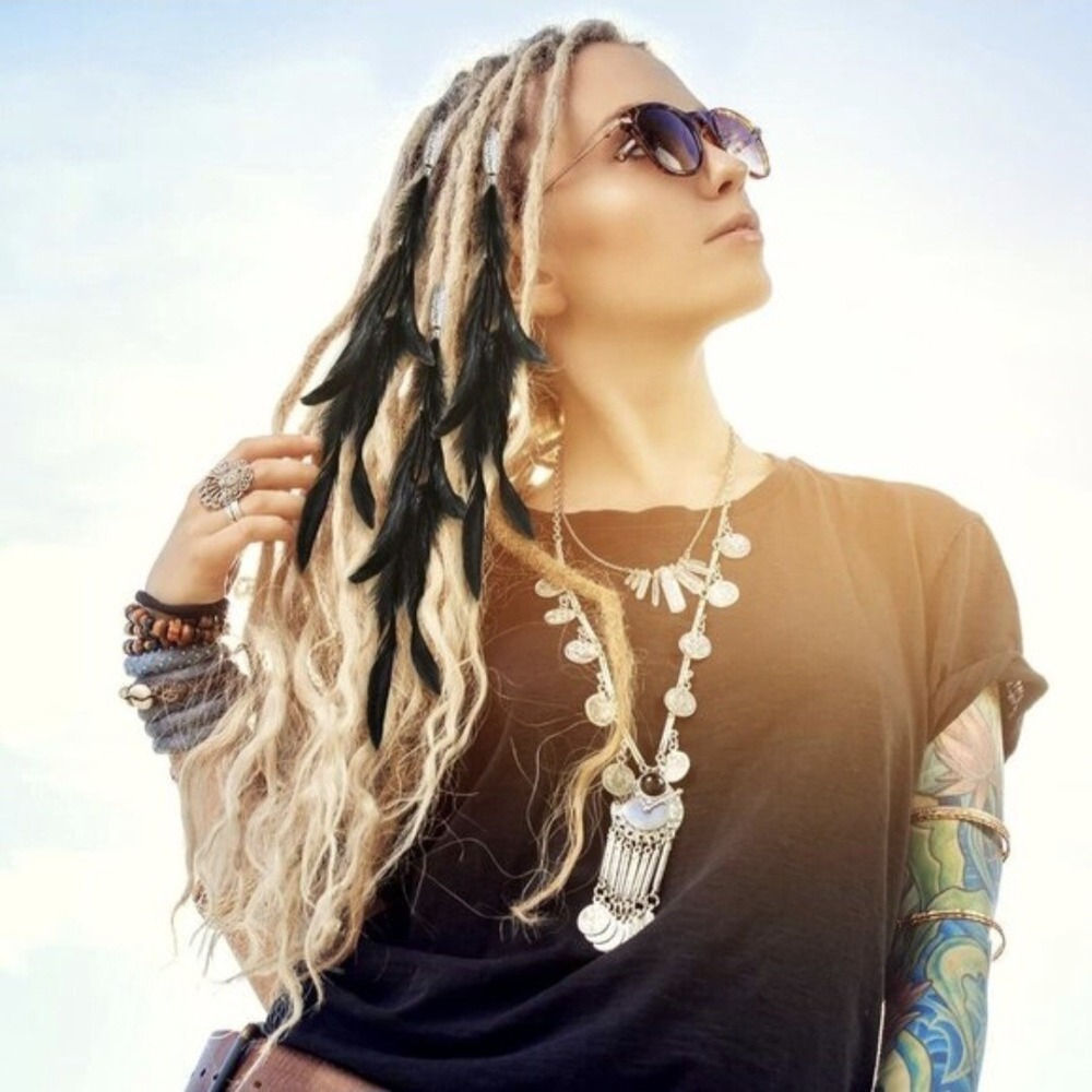 Bohemian Feather Hair Extensions With Beads Set Of 4